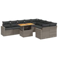 10-delige Loungeset met kussens poly rattan grijs - thumbnail