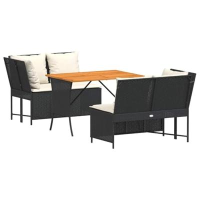 3-delige Loungeset met kussens poly rattan zwart