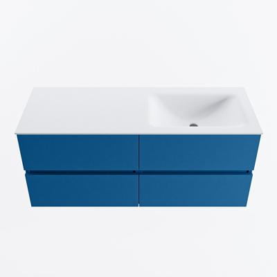 MONDIAZ VICA 120cm badmeubel onderkast Jeans 4 lades. Wastafel CLOUD rechts zonder kraangat, kleur Talc.