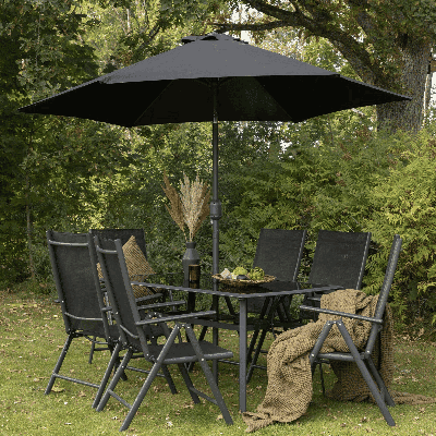Nohr Outdoor Diningset 'Rosemary' Met parasol, kleur Zwart