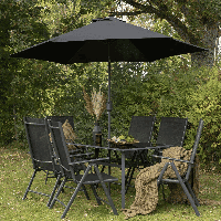 Nohr Outdoor Diningset 'Rosemary' Met parasol, kleur Zwart - thumbnail