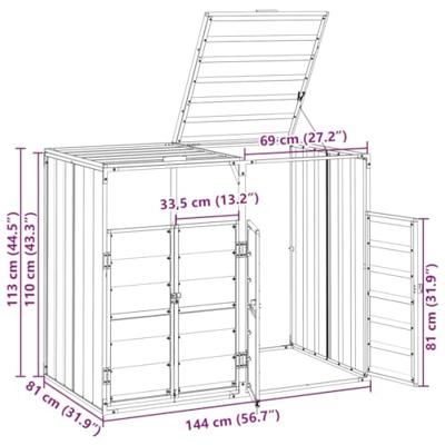 Containerberging voor 2 containers 144x81x113 cm staal grijs