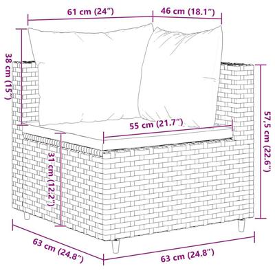 7-delige Loungeset met kussens poly rattan zwart