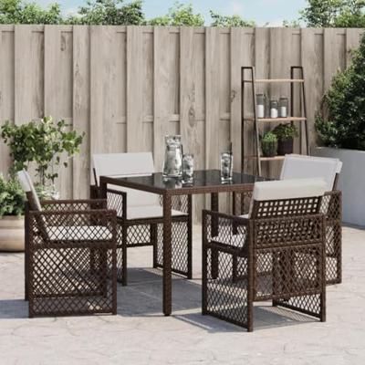 Tuinstoelen 4 st met kussens poly rattan bruin - thumbnail