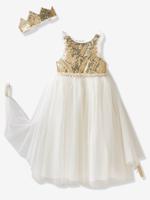 Verkleedkleren prinses met sluier en kroon goudkleurig - thumbnail