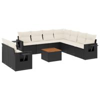 10-delige Loungeset met kussens poly rattan zwart - thumbnail