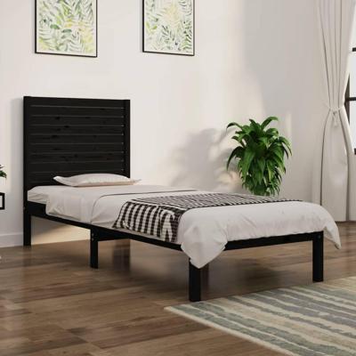 Bedframe massief hout zwart 75x190 cm