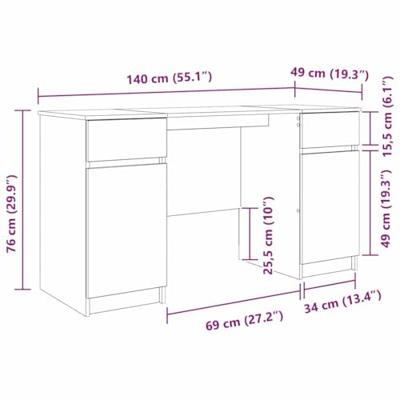Bureau met lade Zwart eiken 140 x 49 x 76 cm Bewerkt hout