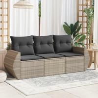 3-delige Loungeset met kussens poly rattan lichtgrijs - thumbnail