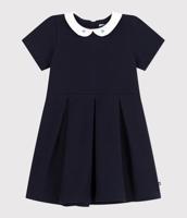 Korte mouwen katoenen kinderjurk PETIT BATEAU marineblauw - thumbnail