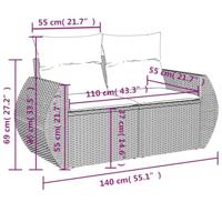 9-delige Loungeset met kussens poly rattan zwart - thumbnail