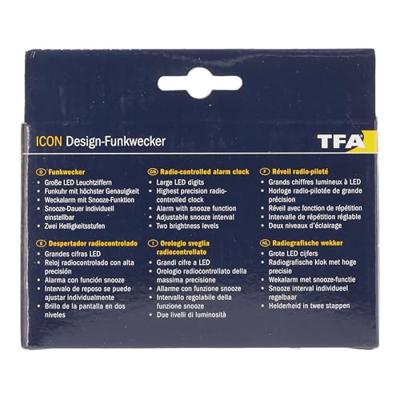 TFA Dostmann 60.2543.02 Wekker Zendergestuurd Zwart Alarmtijden 1 Groot display