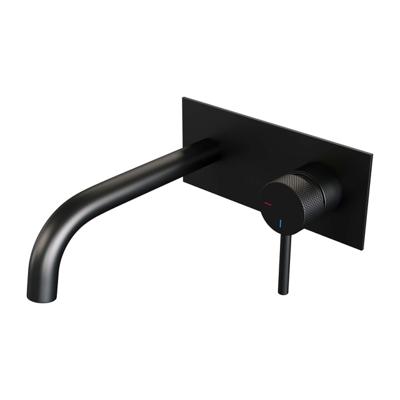 Brauer Black Carving Wastafelmengkraan inbouw - gebogen uitloop links - hendel lang smal carving- afdekplaat - mat zwart 5-S-004-B6