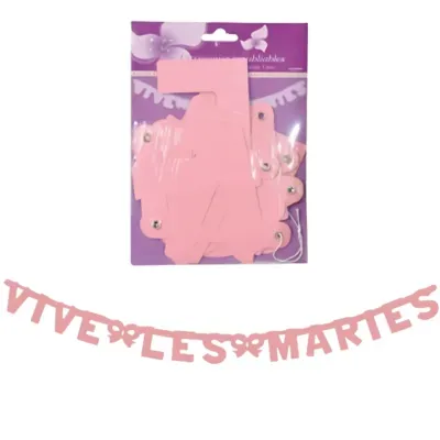 Letterslinger Vive les Mariès roze 160 cm | 24 stuks