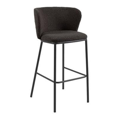 Kave Home Ciselia barkruk H75 bouclé Zwart poot zwart