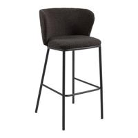 Kave Home Ciselia barkruk H75 bouclé Zwart poot zwart - thumbnail