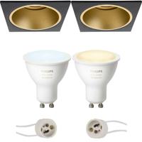 Pragmi Minko Pro - Inbouw Vierkant - Mat Zwart/Goud - Verdiept - 90mm - Philips Hue - LED Spot Set GU10 - White Ambiance - Bluetooth - thumbnail