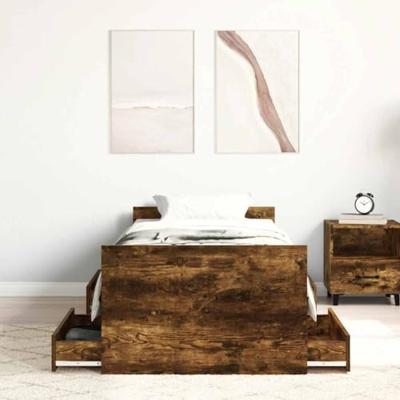 Bedframe met hoofd- en voeteneinde gerookt eiken 75x190 cm