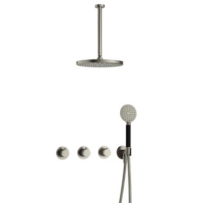 Hotbath Cobber - CB7067 - Inbouw Regendoucheset - Geborsteld Nikkel - 2 Stopkranen - Thermostatisch - Plafondbuis 30 cm - Hoofddouche 300 mm - Ronde Handdouche 3 Standen - met M106 - Waterbesparend - V01