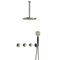 Hotbath Cobber - CB7067 - Inbouw Regendoucheset - Geborsteld Nikkel - 2 Stopkranen - Thermostatisch - Plafondbuis 30 cm - Hoofddouche 300 mm - Ronde Handdouche 3 Standen - met M106 - Waterbesparend - V01 - thumbnail