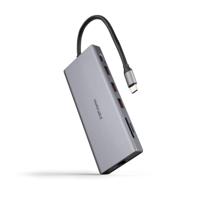 NANOCABLE 10.16.4612 - USB-C Hub, 12-in-1, USB-C 3.1 naar 3 x USB-A 3.2 + USB-C PD + 2 x HDMI 4K @ 60Hz + RJ45 1 Gbps + TF + SD + Audio Jack 3.5, Aluminium, Grijs, 1 ca. 8 cm - thumbnail