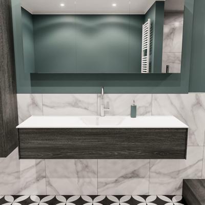 Mondiaz Lush Cloud badmeubel eiken Dark brown 150 cm 1 lade solid surface enkele spoelbak midden 1 kraangat