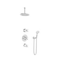 Hotbath Get Together doucheset met 2 stopkranen met 3 standen-handdouche, 15 cm plafondbuis, 25 cm hoofddouche, geborsteld nikkel - thumbnail