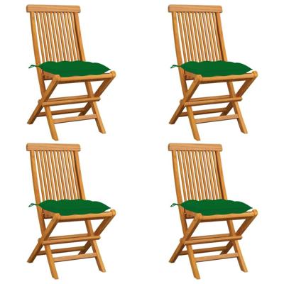 vidaXL Tuinstoelen 4 st met groene kussens massief teakhout vidaXL Tuinstoelen 4 st met groene kussens massief teakhout