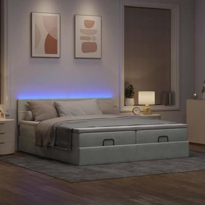 Ottoman bed met matrassen en LED's 180x200cm fluweel lichtgrijs