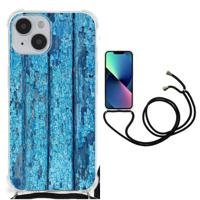 iPhone 14 Stevig Telefoonhoesje Wood Blue - thumbnail
