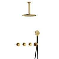 Hotbath Cobber - CB7067 - Inbouw Regendoucheset - Geborsteld Messing PVD - 2 Stopkranen - Thermostatisch - Plafondbuis 15 cm - Hoofddouche 200 mm - Ronde Handdouche 3 Standen - Waterbesparend - thumbnail