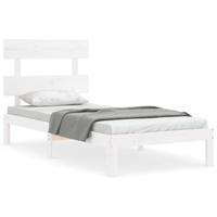 Bedframe met hoofdbord massief hout wit - thumbnail