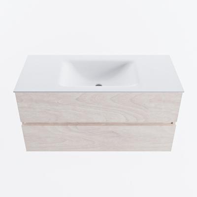 MONDIAZ VICA 100cm badmeubel onderkast Underlayment 2 lades. Wastafel CLOUD midden zonder kraangat, kleur Talc.