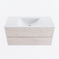 MONDIAZ VICA 100cm badmeubel onderkast Underlayment 2 lades. Wastafel CLOUD midden zonder kraangat, kleur Talc. - thumbnail