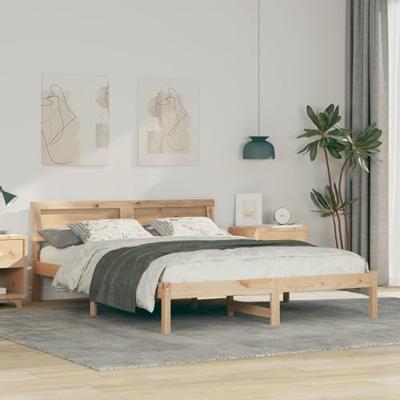 Bedframe met hoofdeinde Bruin 140 x 200 cm Massief grenenhout