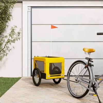 Hondenfietstrailer oxford stof en ijzer geel en zwart