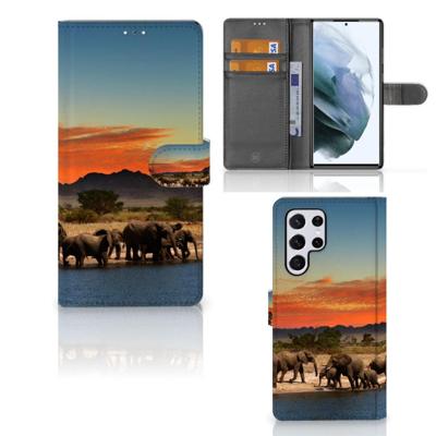 Samsung Galaxy S22 Ultra | Telefoonhoesje | Met pasjeshouder | Olifanten Samsung Galaxy S22 Ultra | Telefoonhoesje | Met pasjeshouder | Olifanten
