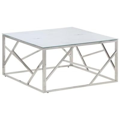 Salontafel roestvrijstaal en gehard glas zilverkleurig
