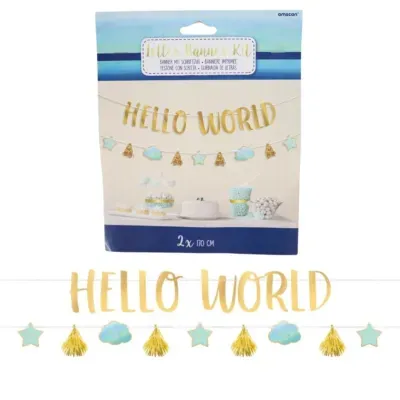 Amscan Letterslinger baby boy hello world blauw/goudkleurig 170 cm | 12 stuks