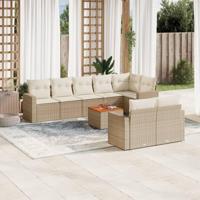9-delige Loungeset met kussens poly rattan beige - thumbnail