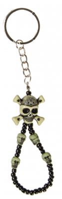 LG Imports sleutelhanger doodskop jongens 8 cm zwart/beige