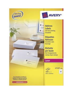 Etiket Avery L7159-250 63.5x33.9mm wit 6000 etiketten