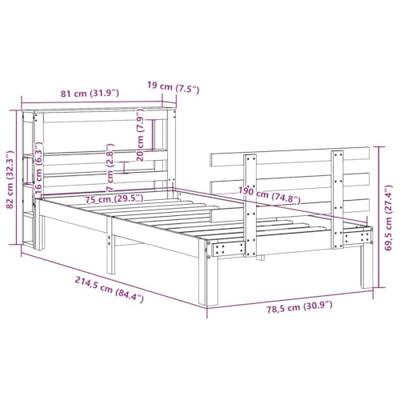 Bedframe met hoofdbord massief grenenhout wit 75x190 cm