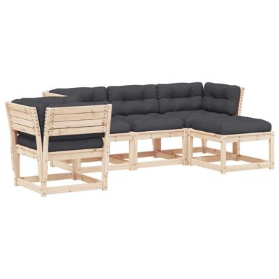 5-delige Loungeset met kussens massief grenenhout - thumbnail