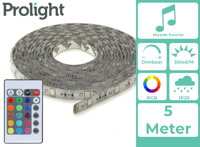 Prolight LED-Strip - Multicolour - 5 Meter - Met Afstandsbediening en Muzieksynchronisatie - thumbnail