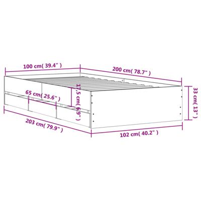 Bedframe met lades bewerkt hout sonoma eikenkleurig 100x200 cm - thumbnail