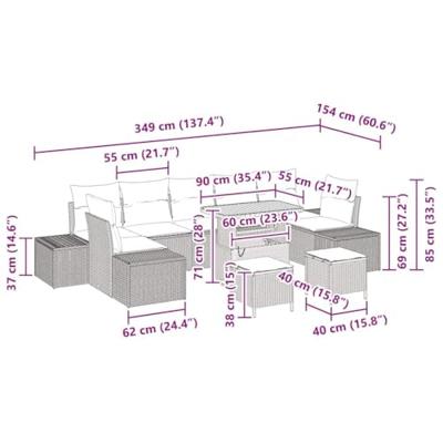 Tuinbankenset met kussen 10 pcs Zwart poly rattan