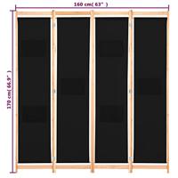 Kamerscherm met 4 panelen 160x170x4 cm stof zwart - thumbnail