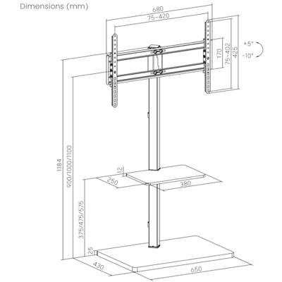 My Wall HP119L TV-voet In hoogte verstelbaar, Kantelbaar 94,0 cm (37) - 190,5 cm (75) Staand, In hoogte verstelbaar, Kantelbaar