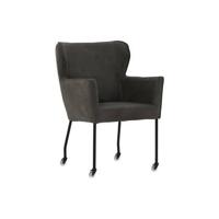 Goossens Excellent Eetkamerstoel Leogang zwart leer met armleuning en met wielen, elegant chic - thumbnail